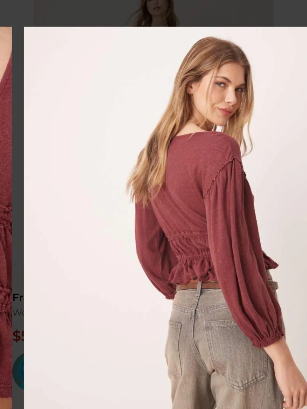 Free people NWT let’s go Tie-Front Peasant Top in Dusty Plum medium
